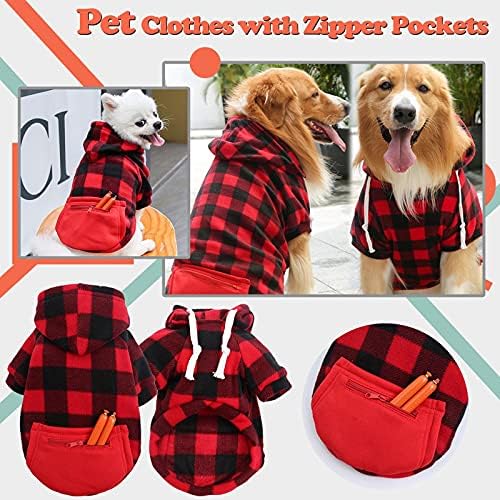 TTBDWiian Средни Пуловери за кучета-мъжки кучета, Есенно-Зимна Руното Hoody с джобове, Червени, Черни Блузи с Решетка,