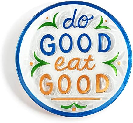 DEMDACO Do Good Eat Good Синя и Оранжева Капачка Сервировочная чиния от Разтопен Стъкло с диаметър 11 см