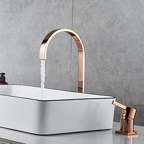 Смесител за мивка баня удължена тръба с две дупки матиран златен смесител за баня кран за мивка въртящи се на 360