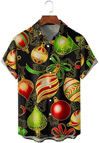 XXBR Коледна риза за мъжете, Хавайски ризи Свободно Намаляване с Къс ръкав и копчета, Вечерни Блузи с принтом Дядо