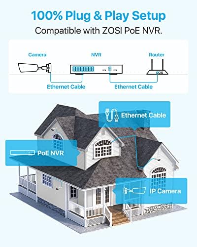 8-Мегапикселова IP камера ZOSI 4PK PoE с кабели за Ethernet, външна камера за сигурност 4K с възможност за двупосочна