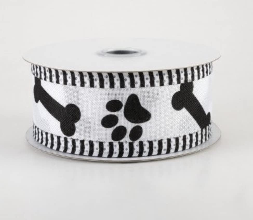 Бяла Метална Лента 1 1/2 Черен Отпечатък от Лапата на Кучето Куче Кост Кученце за Домашен любимец Отпечатъци от