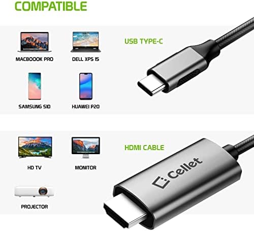 Кабел-видео адаптер USB-C до 4K, HDMI, USB адаптер-C за HDMI, видеокабель за смартфон на телевизора [Съвместим с