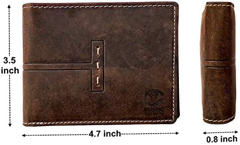 Мъжки портфейл RUSTIC TOWN от естествена кожа с RFID заключване, Двойна мъжки портфейл с джоб за монети (Тъмно кафяво)