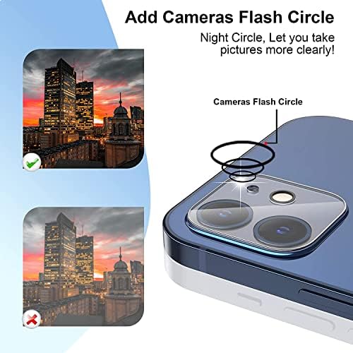 [4 опаковки] 2 опаковки със защитно фолио за екран, който е съвместим с iPhone 12 5G (6,1 инча) + 2 опаковки със защитно фолио за обектива на камерата от закалено стъкло за iPhone 1