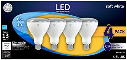 Led лампи за вътрешно осветление на GE Lighting, 10 W (еквивалент на 65 W) Нежно бял цвят, Тип лампи BR30, Средна База, с регулируема яркост (4 опаковки)