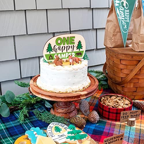 Levfla One Topper За Торта, 1st Happy Birthday Camper Дървена Topper За Торта, на Къмпинг, за Първото Момче, на