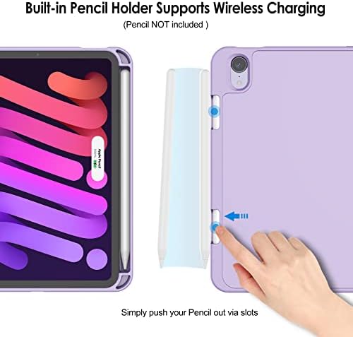 Калъф JETech за iPad Mini 6 (8,3-инчов модел 2021 г.) с държач за моливи, подкрепа за зареждане 2-ри молив, Тънък