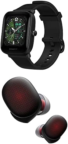 Смарт часовници Amazfit Bip U Pro за фитнес (Midnight Black) + комплект безжични слушалки PowerBuds True Wireless (Black), наблюдение на сърдечната честота, Wi-Fi, Bluetooth, Bluetooth слушалките с шумопоти