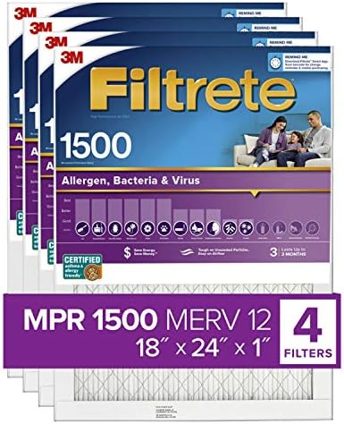 Filtrete 18x24x1, Въздушен филтър за печки ac, MPR 1500, Ультрааллерген за здравословен начин на живот, 4 опаковки