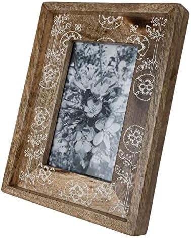 Дървена рамка за снимка Foreside за Дома и градината с Бели Флорални Принтом 4X6