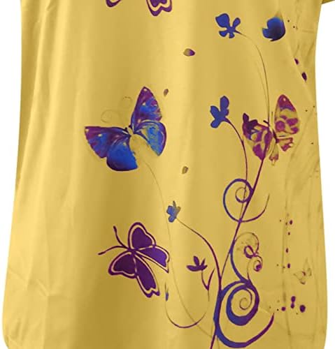 Женска Тениска с Къс Ръкав 2023 Памук Дълбоко V Образно Деколте Пеперуда на Цвете Графичен Топ Свободно Намаляване